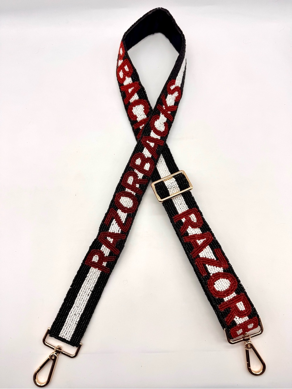 Arkansas Razorback Striped adjustable handmade beaded strap